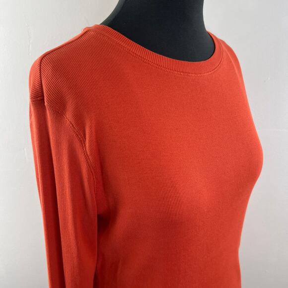 Peruvian Connection Orange Long Sleeve Top Pima Cotton Knit Ribbed Size Medium M - Picture 5 of 9